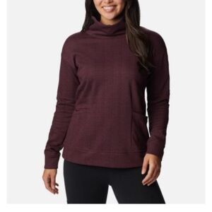 Columbia Womens Burgundy Herringbone Mock Neck Sweatshirt Pullover‎ Pocket XL